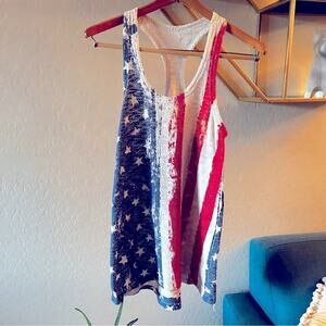 Luna Chix rustic knit tank top American flag red white blue juniors size M